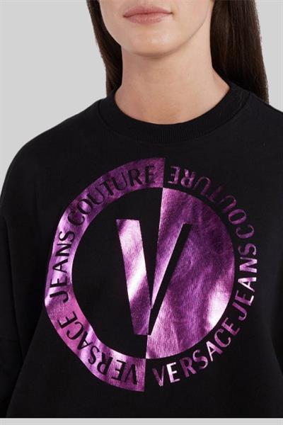 Versace Jeans Couture Kadın Bisiklet Yaka Baskılı Sweatshirt Siyah