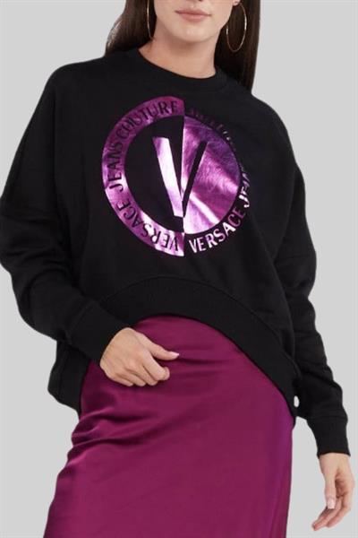 Versace Jeans Couture Kadın Bisiklet Yaka Baskılı Sweatshirt Siyah