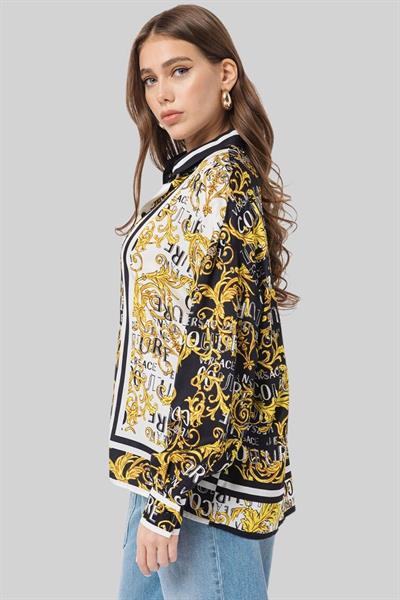 Versace Jeans Couture Kadın Desenli ve Geniş Yakalı Gömlek Siyah