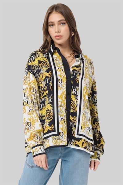 Versace Jeans Couture Kadın Desenli ve Geniş Yakalı Gömlek Siyah