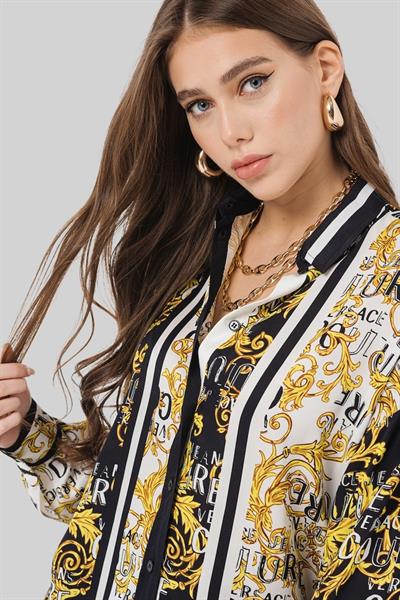 Versace Jeans Couture Kadın Desenli ve Geniş Yakalı Gömlek Siyah