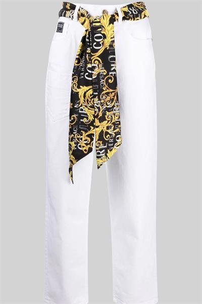 Versace Jeans Couture Kadın Eşarp Detaylı Düz Jean Pantolon Beyaz