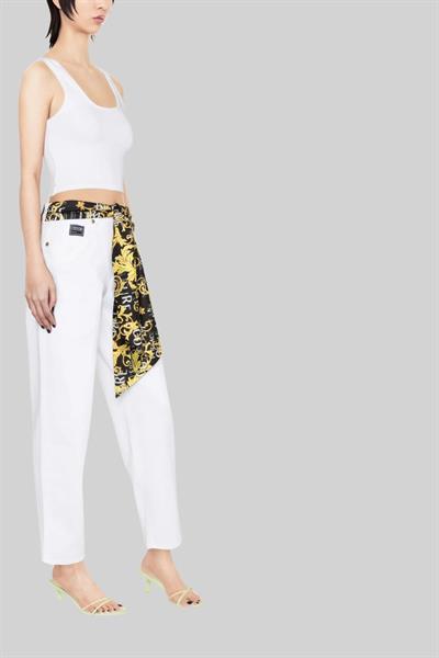 Versace Jeans Couture Kadın Eşarp Detaylı Düz Jean Pantolon Beyaz