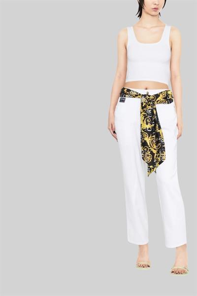 Versace Jeans Couture Kadın Eşarp Detaylı Düz Jean Pantolon Beyaz