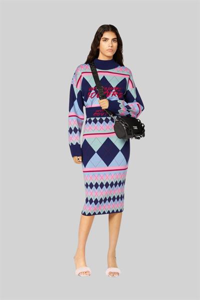 Versace Jeans Couture Kadın Geometrik Desenli Örme Midi Etek Çok Renkli