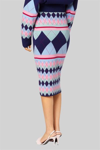 Versace Jeans Couture Kadın Geometrik Desenli Örme Midi Etek Çok Renkli
