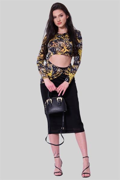 Versace Jeans Couture Kadın Logo Baskılı Midi Elbise Siyah