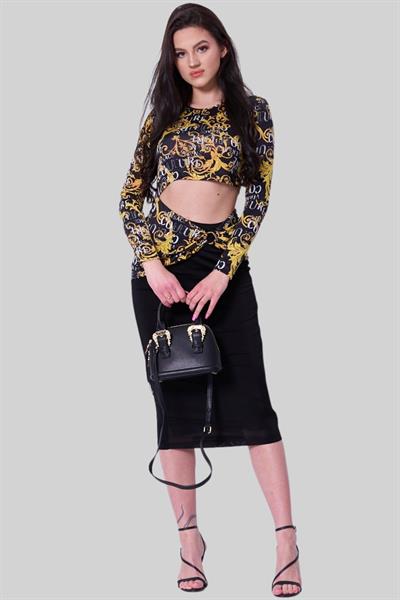 Versace Jeans Couture Kadın Logo Baskılı Midi Elbise Siyah