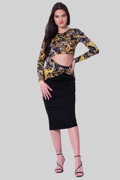 Versace Jeans Couture Kadın Logo Baskılı Midi Elbise Siyah