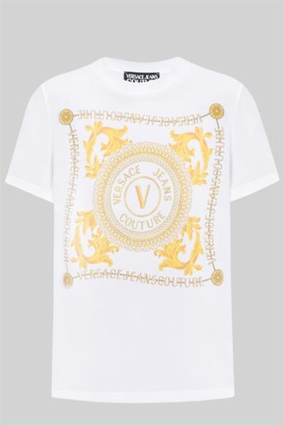 Versace Jeans Couture Kadın Logo Baskılı Pamuklu T-Shirt Beyaz