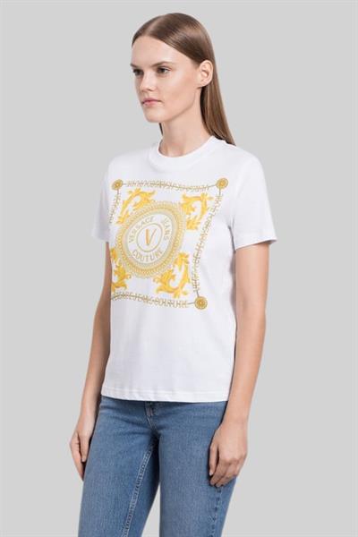Versace Jeans Couture Kadın Logo Baskılı Pamuklu T-Shirt Beyaz