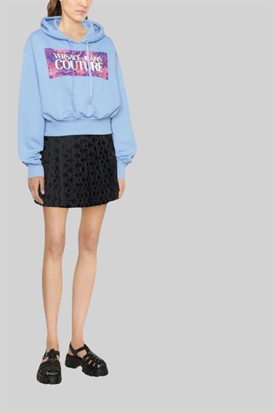 Versace Jeans Couture Kadın Logo Baskılı Kapüşonlu Sweatshirt Mavi