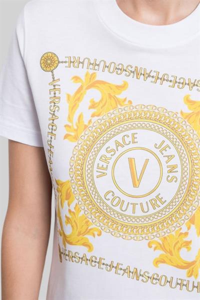 Versace Jeans Couture Kadın Logo Baskılı Pamuklu T-Shirt Beyaz
