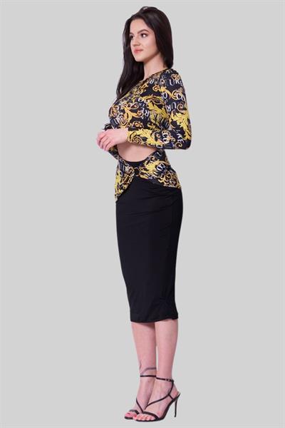 Versace Jeans Couture Kadın Logo Baskılı Midi Elbise Siyah