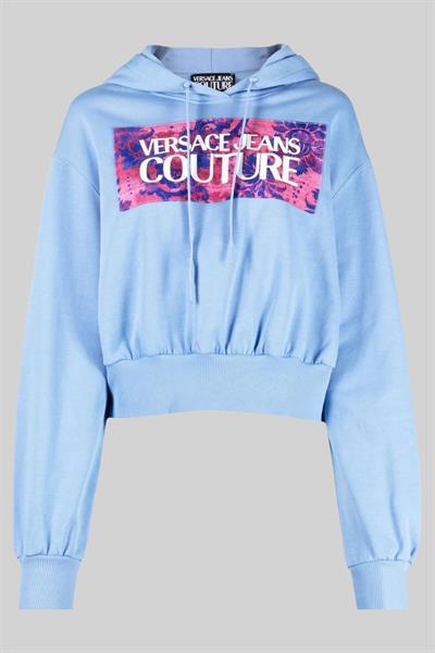 Versace Jeans Couture Kadın Logo Baskılı Kapüşonlu Sweatshirt Mavi