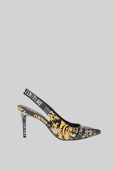 Versace Jeans Couture Kadın Logo Desenli Topuk Bantlı Ayakkabı Siyah