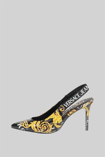 Versace Jeans Couture Kadın Logo Desenli Topuk Bantlı Ayakkabı Siyah