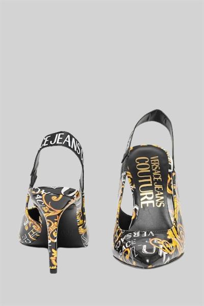 Versace Jeans Couture Kadın Logo Desenli Topuk Bantlı Ayakkabı Siyah