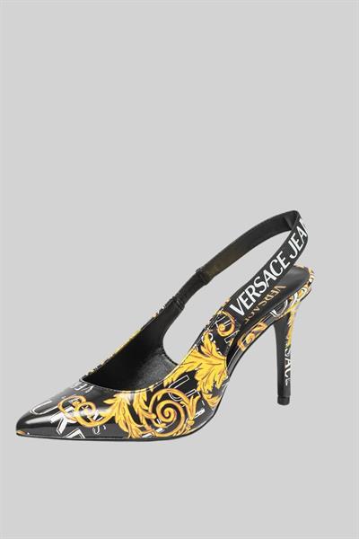 Versace Jeans Couture Kadın Logo Desenli Topuk Bantlı Ayakkabı Siyah
