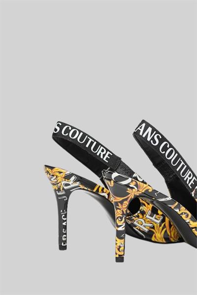 Versace Jeans Couture Kadın Logo Desenli Topuk Bantlı Ayakkabı Siyah