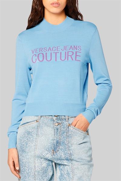Versace Jeans Couture Kadın Logolu Kazak Mavi
