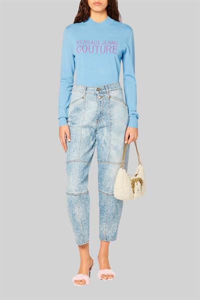 Versace Jeans Couture Kadın Logolu Kazak Mavi