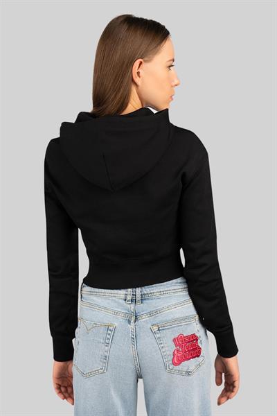 Versace Jeans Couture Kadın Logolu Kısa Kapüşonlu Sweatshirt Siyah 899