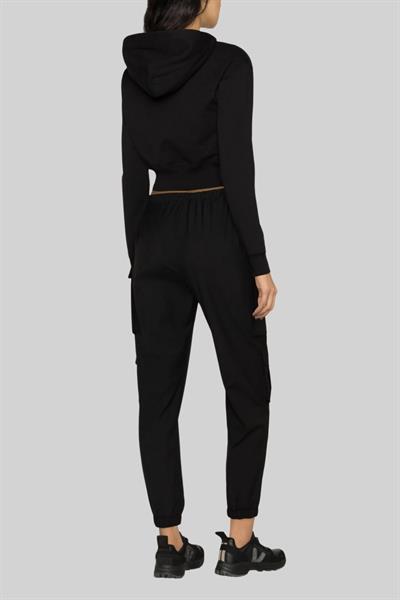 Versace Jeans Couture Kadın Logolu Kısa Kapüşonlu Sweatshirt Siyah
