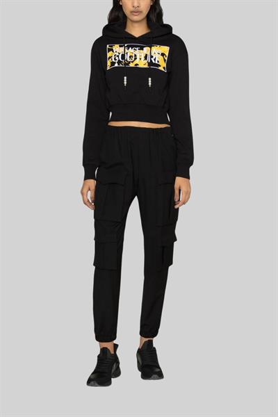 Versace Jeans Couture Kadın Logolu Kısa Kapüşonlu Sweatshirt Siyah