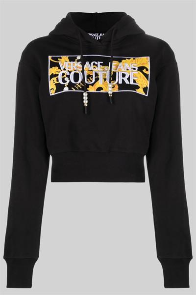 Versace Jeans Couture Kadın Logolu Kısa Kapüşonlu Sweatshirt Siyah