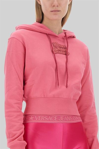Versace Jeans Couture Kadın Logolu Kısa Kapüşonlu Sweatshirt Pembe