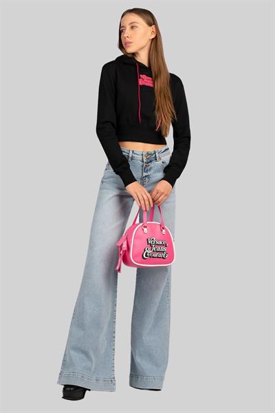 Versace Jeans Couture Kadın Logolu Kısa Kapüşonlu Sweatshirt Siyah 899