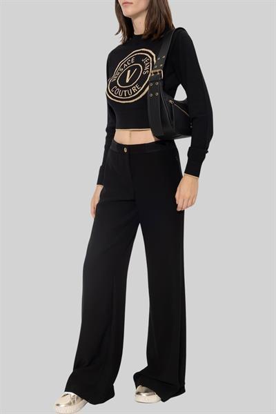Versace Jeans Couture Kadın Logolu Uzun Kollu Yün Kazak Siyah
