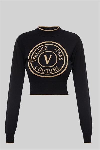 Versace Jeans Couture Kadın Logolu Uzun Kollu Yün Kazak Siyah