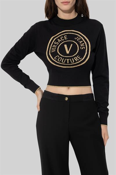 Versace Jeans Couture Kadın Logolu Uzun Kollu Yün Kazak Siyah