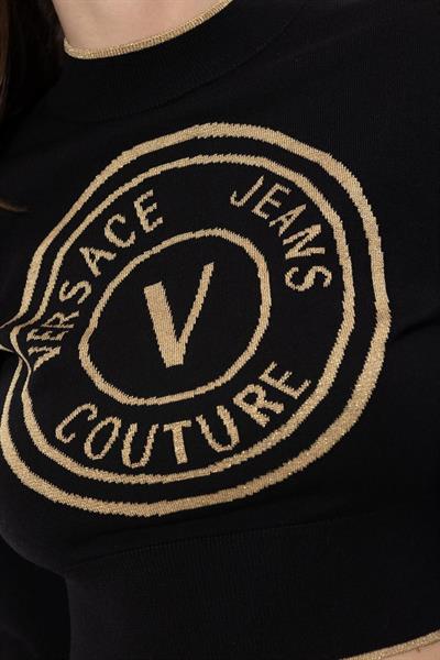 Versace Jeans Couture Kadın Logolu Uzun Kollu Yün Kazak Siyah