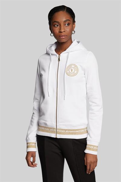 Versace Jeans Couture Kadın Regular Fit Kapüşonlu Fermuarlı Sweatshirt Beyaz