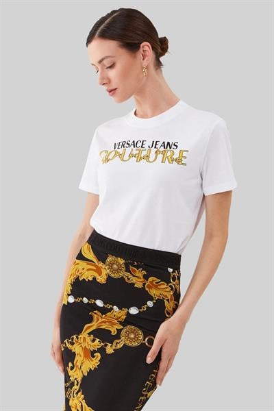 Versace Jeans Couture Kadın Regular Fit Baskılı T-Shirt Beyaz