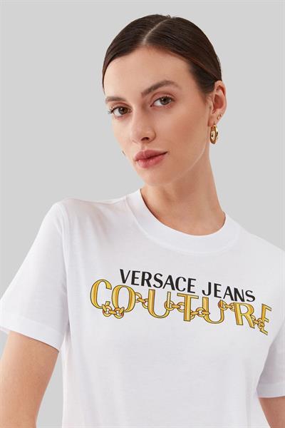 Versace Jeans Couture Kadın Regular Fit Baskılı T-Shirt Beyaz