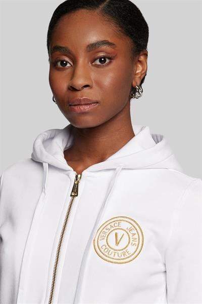 Versace Jeans Couture Kadın Regular Fit Kapüşonlu Fermuarlı Sweatshirt Beyaz