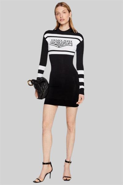 Versace Jeans Couture Kadın Slim Fit Mini Örme Elbise Siyah 1034