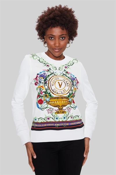 Versace Jeans Couture Kadın Uzun Kollu Logo Baskılı Sweatshirt Beyaz