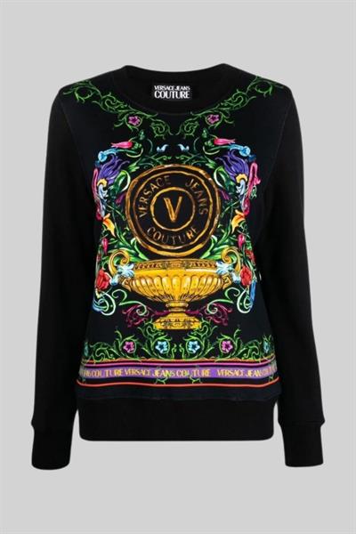 Versace Jeans Couture Kadın Uzun Kollu Logo Baskılı Sweatshirt Siyah