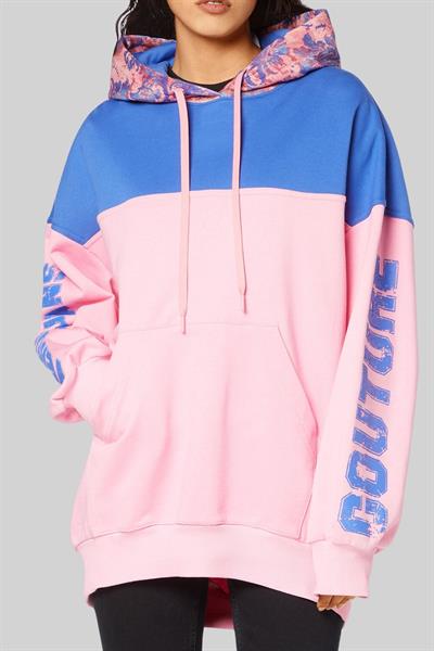 Versace Jeans Couture Kadın Uzun Kollu Desenli Kapüşonlu Sweatshirt Pembe