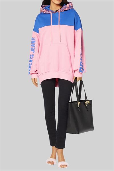 Versace Jeans Couture Kadın Uzun Kollu Desenli Kapüşonlu Sweatshirt Pembe