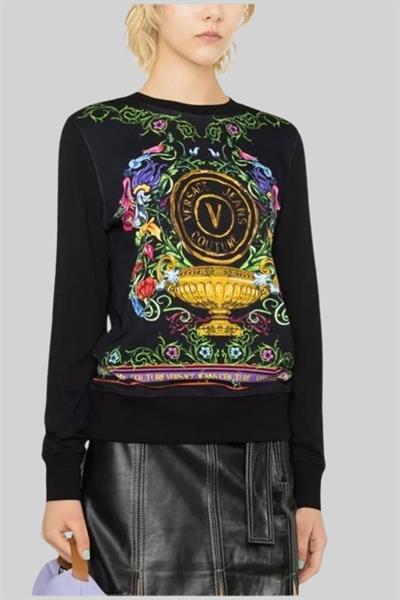 Versace Jeans Couture Kadın Uzun Kollu Logo Baskılı Sweatshirt Siyah