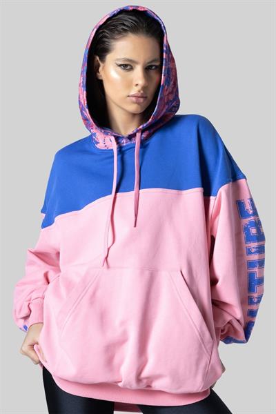 Versace Jeans Couture Kadın Uzun Kollu Desenli Kapüşonlu Sweatshirt Pembe