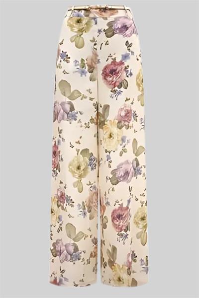 Zimmermann Kadın Çiçekli Keten Pantolon Çok Renkli