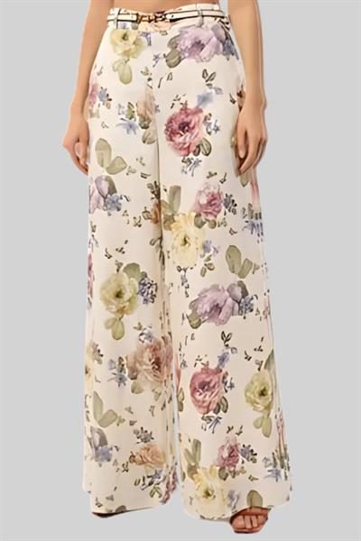 Zimmermann Kadın Çiçekli Keten Pantolon Çok Renkli
