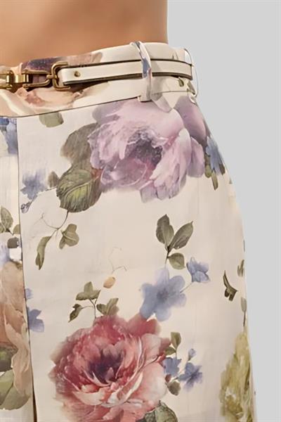 Zimmermann Kadın Çiçekli Keten Pantolon Çok Renkli